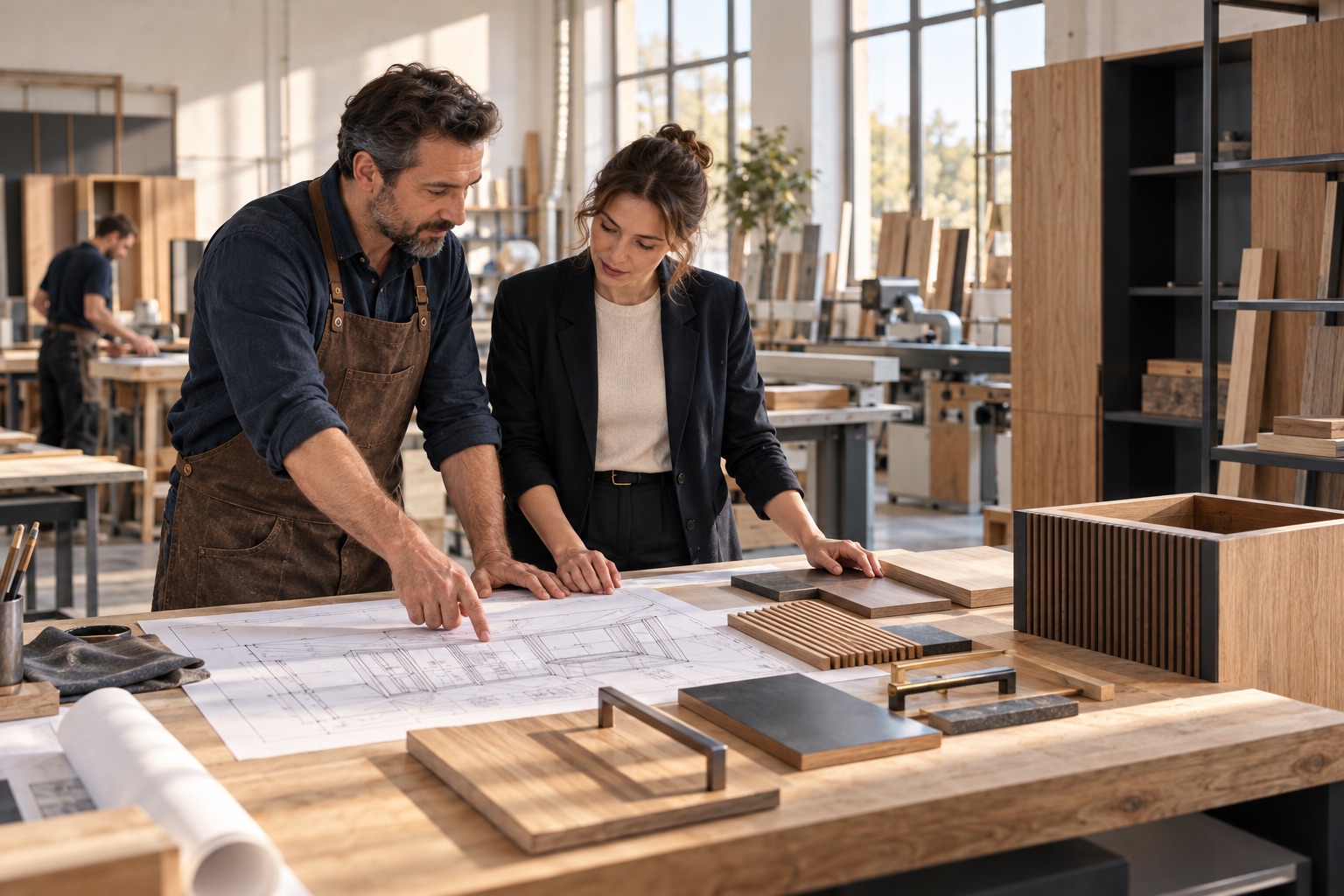 Echipă românească discutând un proiect de construcții